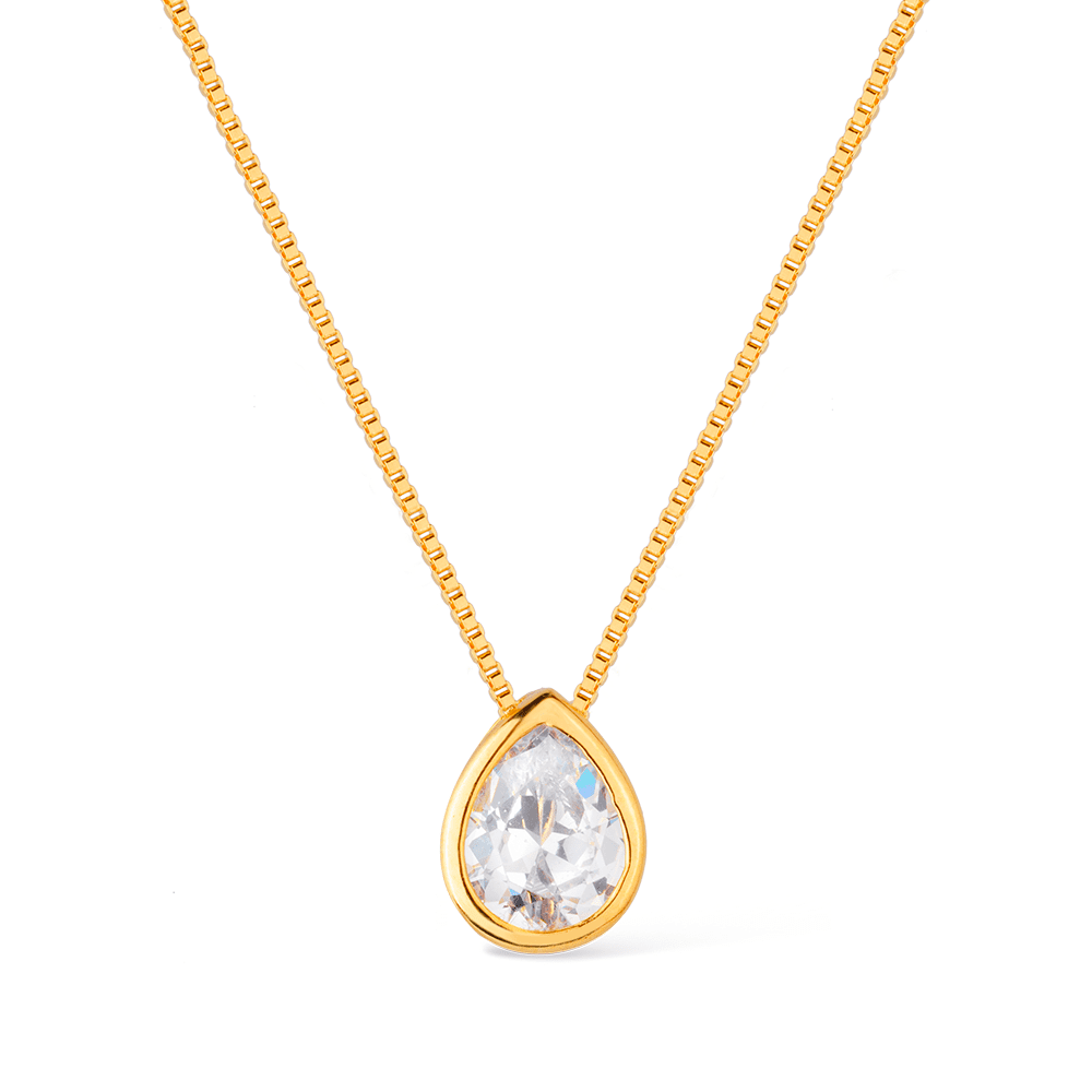 Colar dourado com pingente de gota em zircônia, semijoia antialérgica 24K de alta qualidade.
