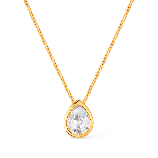 Colar dourado com pingente de gota em zircônia, semijoia antialérgica 24K de alta qualidade.