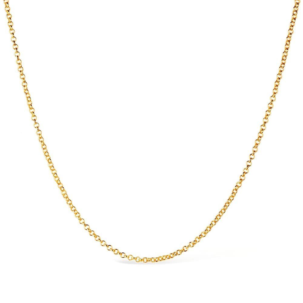 Corrente dourada elo português de 45cm, semijoia de alta qualidade, banho de ouro 24k antialérgica, espessura de 0,3cm, peso de 4,5g.
