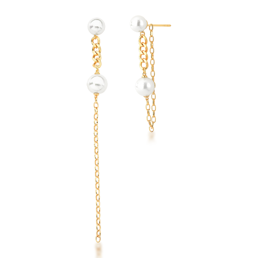 Brinco Ear Jacket Corrente com Pérolas