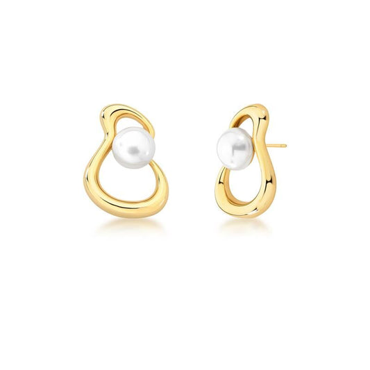 Brinco Perla Orgânica em banho dourado, altura 2,8cm, com cristal e zircônia, semijoias antialérgicas 18k de alta qualidade. Elegância e conforto.