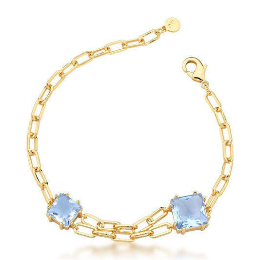 Pulseira Azulita banhada a ouro antialérgica com cristal azul, semijoia de alta qualidade, compr. 20cm, peso 17,40g.