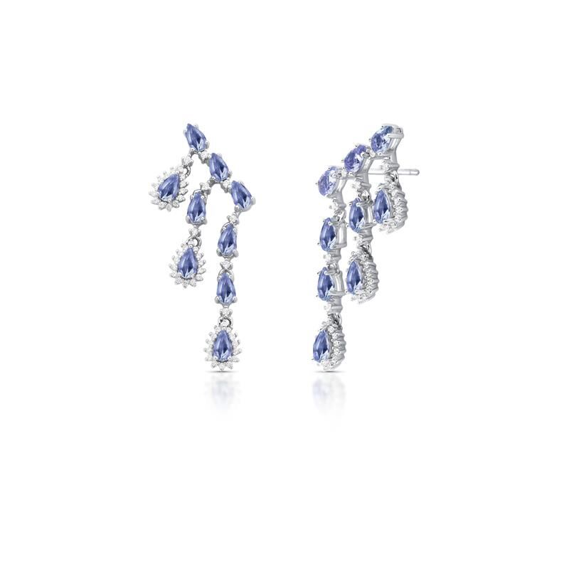Brinco Ear Cuff Pêndulo com Cristais Roxos Prata 925
