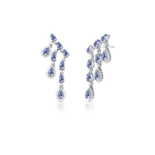 Brinco Ear Cuff Pêndulo com Cristais Roxos Prata 925