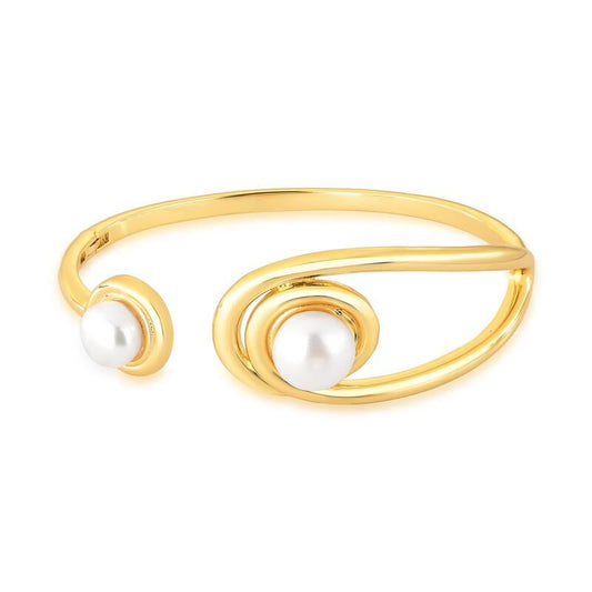 Bracelete Perla Elegance com pérola shell, semijoia antialérgica de qualidade 18k e 24k, dourado, 19cm, 18,35g.