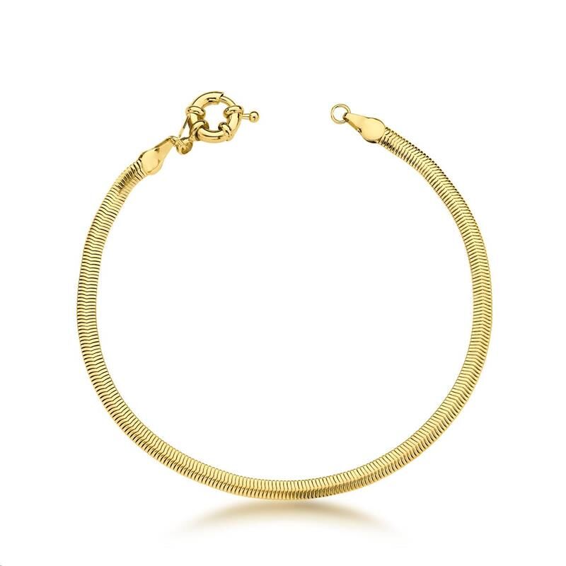Tornozeleira Lizza dourada com acabamento liso, 22cm de comprimento, semijoias antialérgicas, elegante e resistente.
