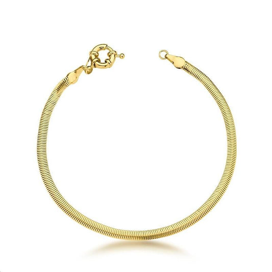 Tornozeleira Lizza dourada com acabamento liso, 22cm de comprimento, semijoias antialérgicas, elegante e resistente.