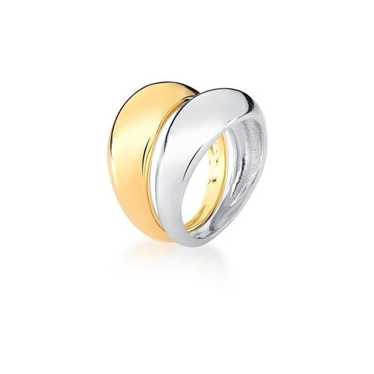 Anel Duetto, semijoia antialérgica de alta qualidade, acabamento liso, banho dourado e prata, 18k e 24k