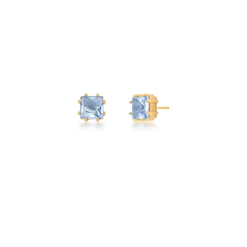 Brinco Azulita Ponto: cristal azul em banho dourado, 8mm, antialérgico. Semijoias de alta qualidade e material antialérgico em 18k e 24k.