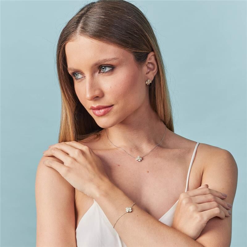 Pulseira Prata Flor em Cristais Amarelo Claro