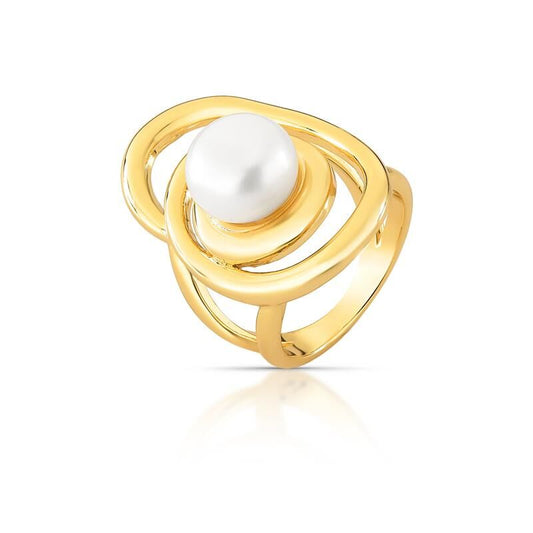 Anel Perla Orgânica em dourado com pérola shell, 8mm, 7,45g. Semijoias antialergicas 18k e 24k de alta qualidade.