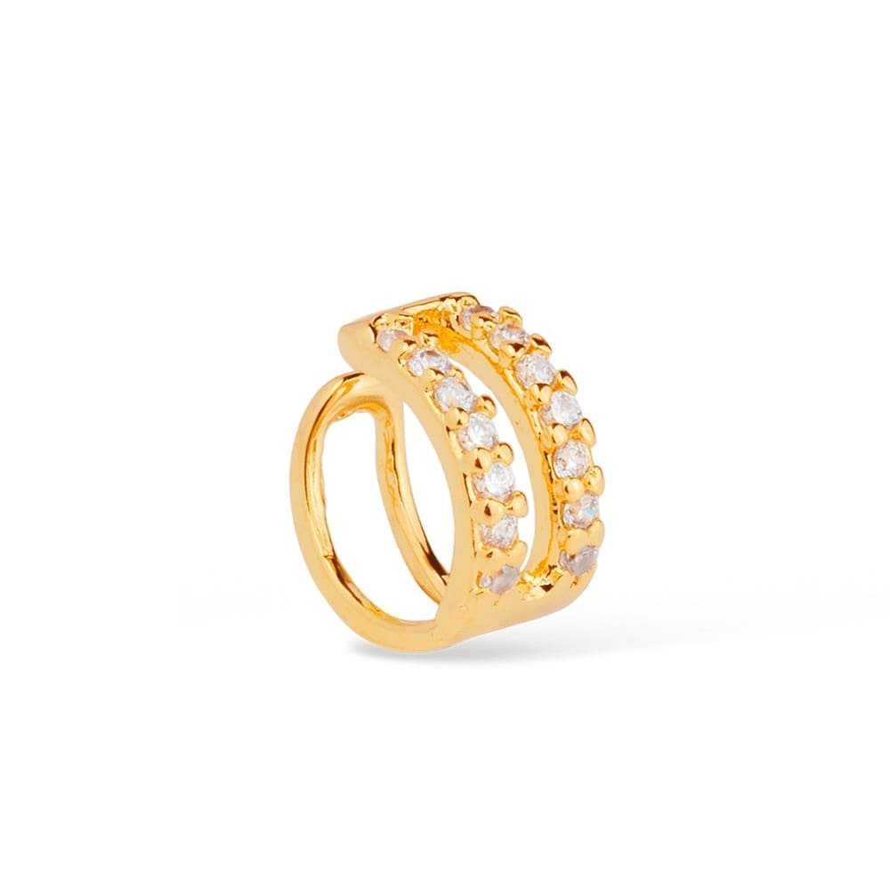Piercing dourado duplo com 10 camadas de ouro 24K e tecnologia antialérgica, semijoia de alta qualidade, brilho em 18k e 24k.