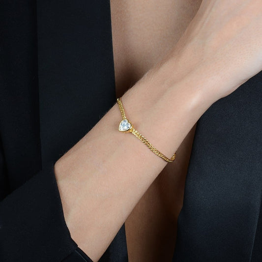 Pulseira Coração em Zircônia Dourada