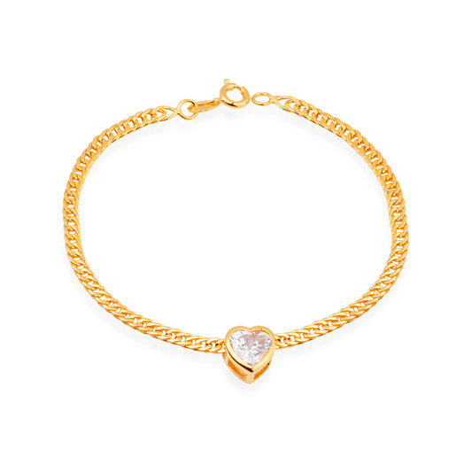 Pulseira Coração em Zircônia Dourada