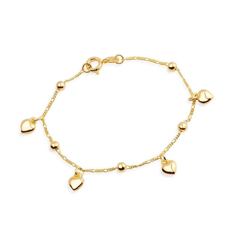 Pulseira Corações e Esferas Douradas