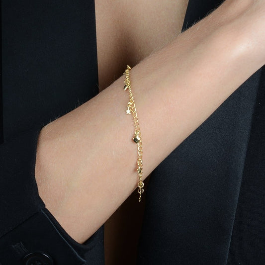 Pulseira Estrelas e Corações Dourada