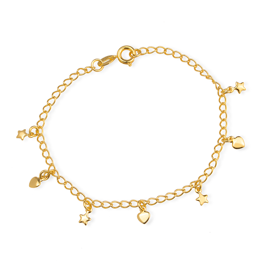 Pulseira Estrelas e Corações Dourada