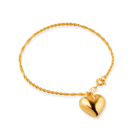 Pulseira Coração Único em Cordão Baiano Dourado