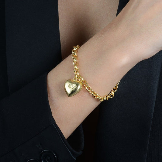 Pulseira de Corrente Coração Dourada