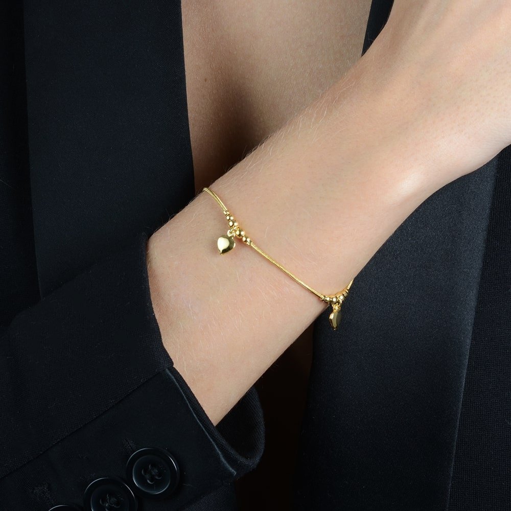Pulseira 3 Corações Lisa Dourada