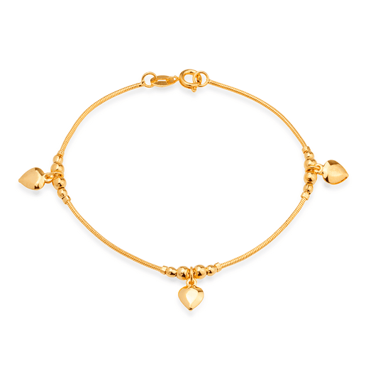 Pulseira 3 Corações Lisa Dourada