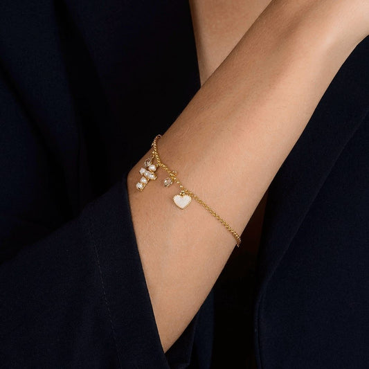 Pulseira Madrepérola Amor e Bençãos Dourada