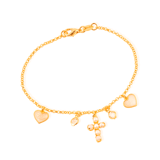 Pulseira Madrepérola Amor e Bençãos Dourada