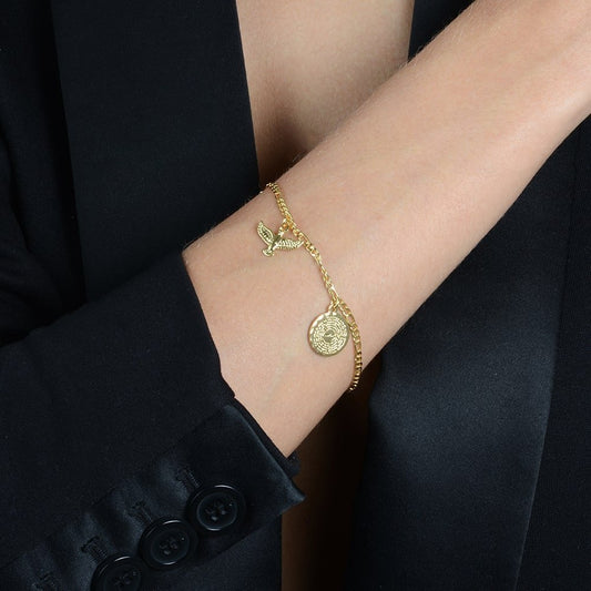 Pulseira Espírito Santo e Pai Nosso Dourada