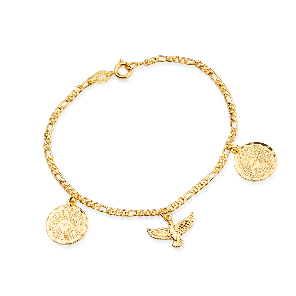 Pulseira Espírito Santo e Pai Nosso Dourada