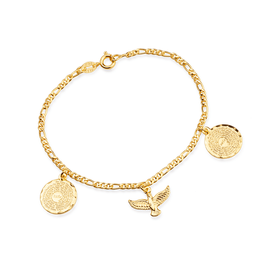 Pulseira Espírito Santo e Pai Nosso Dourada