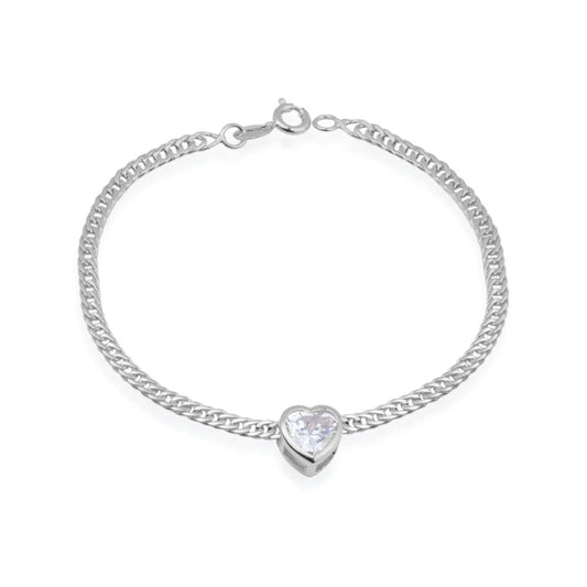 Pulseira Coração em Zircônia Prateada