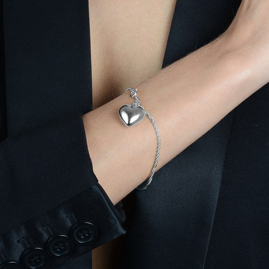 Pulseira Coração Único em Cordão Baiano Prata