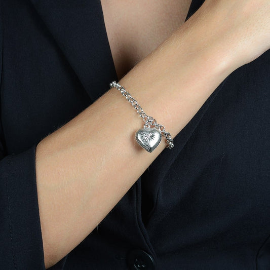Pulseira de Corrente Coração Prateada