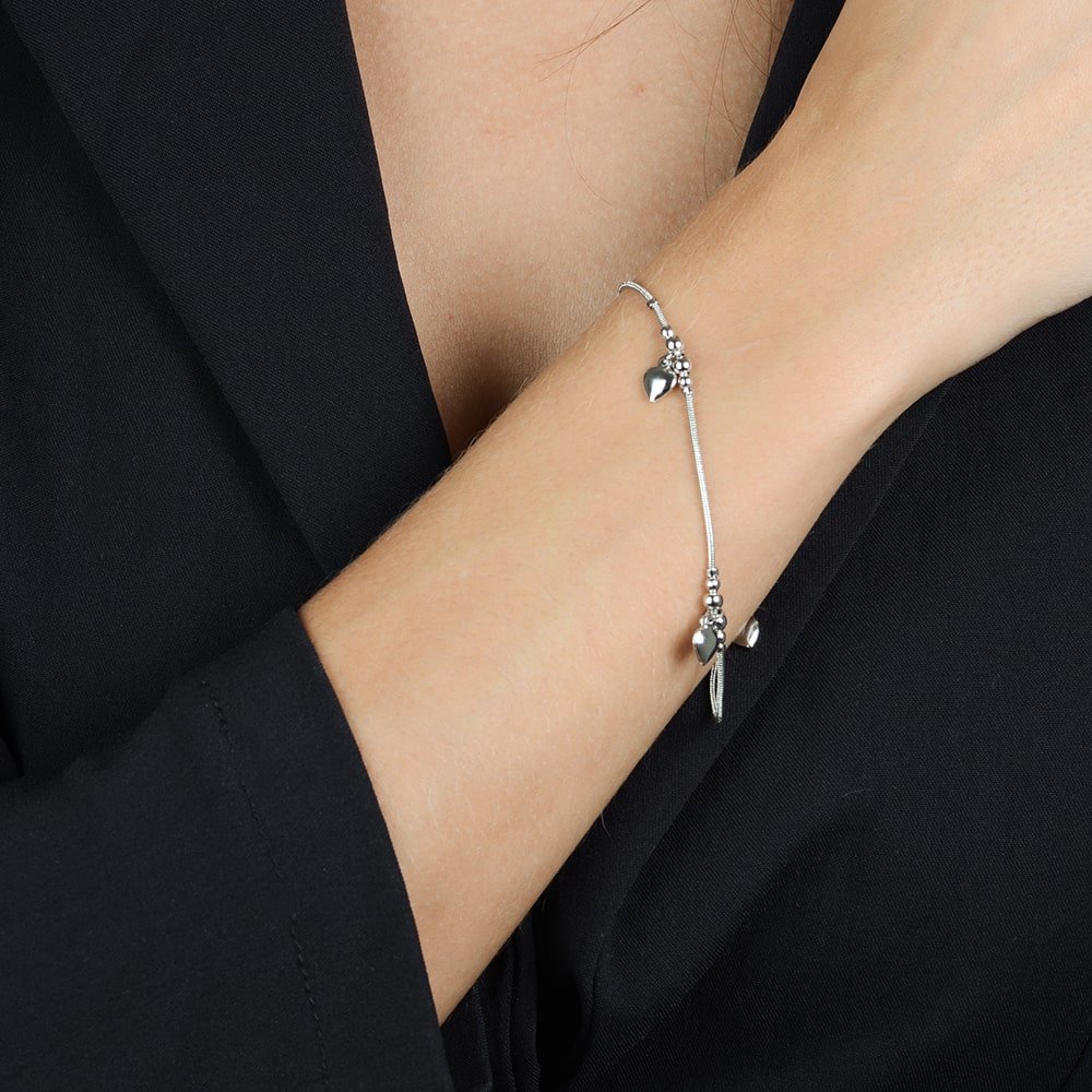 Pulseira 3 Corações Lisa Prateada