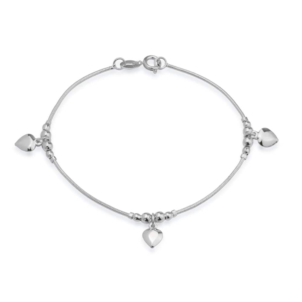 Pulseira 3 Corações Lisa Prateada