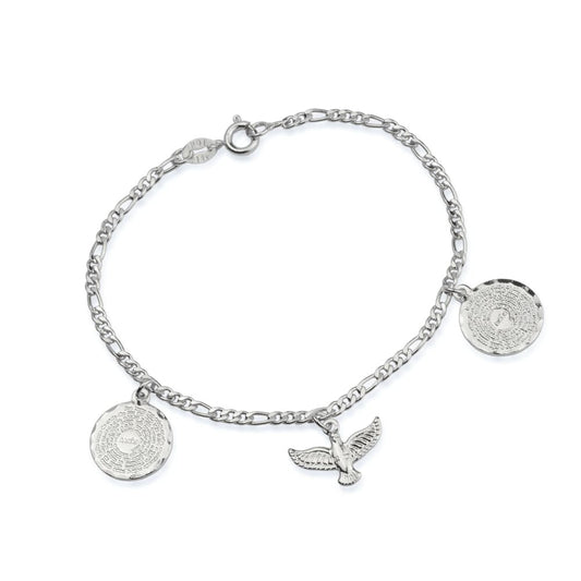 Pulseira Espírito Santo e Pai Nosso Prateada
